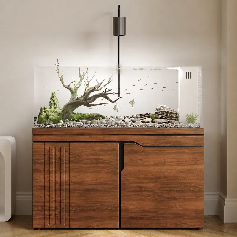 Aquarium Planted Wood - Duże, ultra-białe szklane akwarium z filtrem